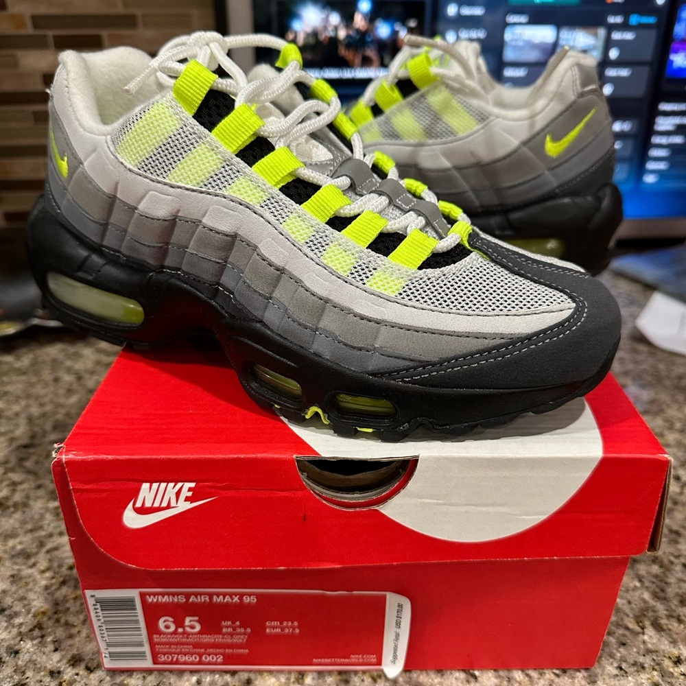 Nike Air Max 95 Sneakers - Gray, Black, and Neon Yellow